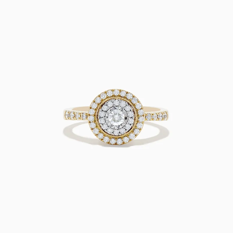 Duo 14K Two Tone Gold Diamond Halo Ring 0.46 TCW