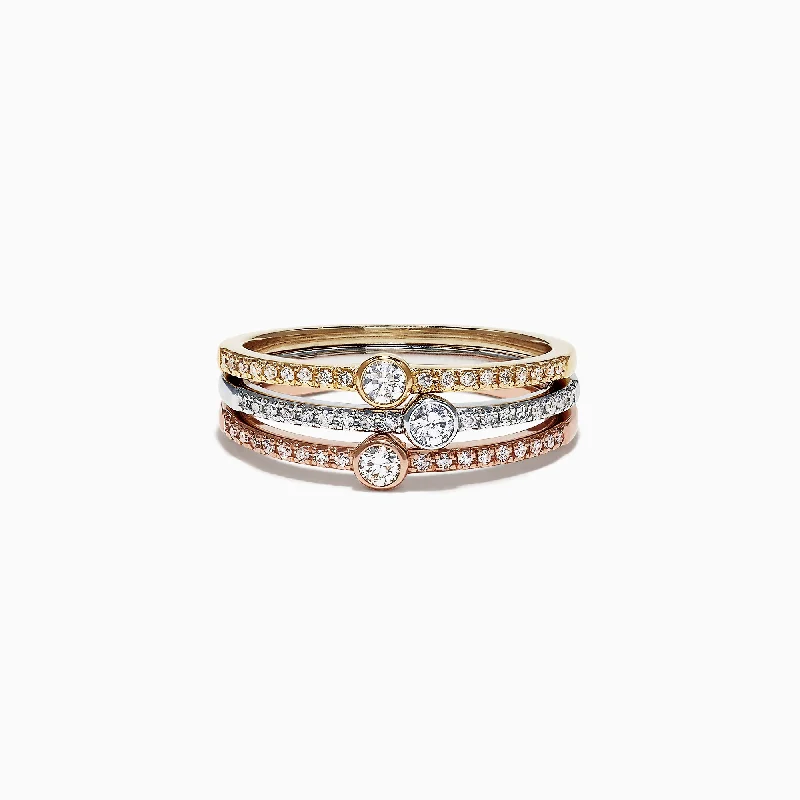 Trio 14K Tri Color Gold Diamond Stack Ring, 0.50 TCW