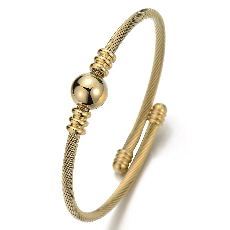 Gold Color Elastic Adjustable Steel Charm Bangle Cuff Bracelet for Womens and Girls