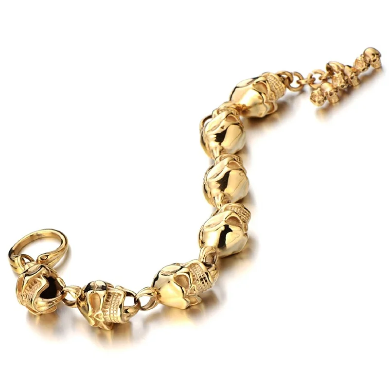 Gold Skull Bracelet for Men for Stainless Steel High Polished Gothic Punk