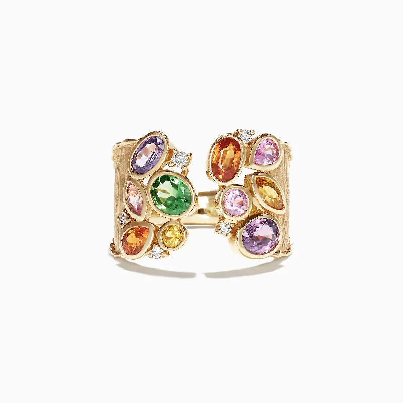 Watercolors 14K Yellow Gold Multi Sapphire and Diamond Ring, 2.46 TCW