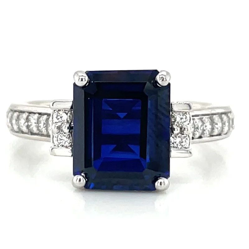 14ct White Gold Laboratory Grown 4.75ct Sapphire & 0.25ct Diamond Ring