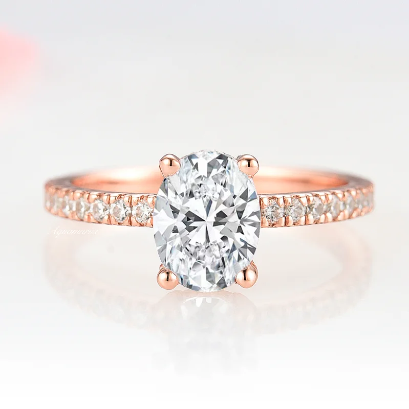 Elle Engagement Ring- 14K Solid Rose Gold (Hidden Halo)