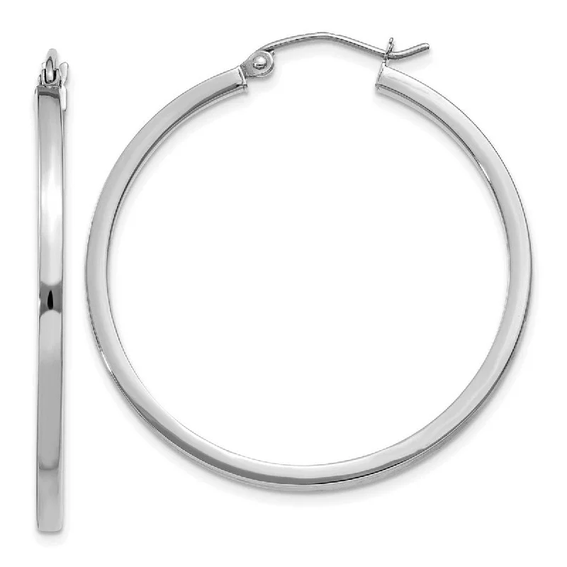 Curata 10k White Gold Square Tube Hoop Earrings - 35mm