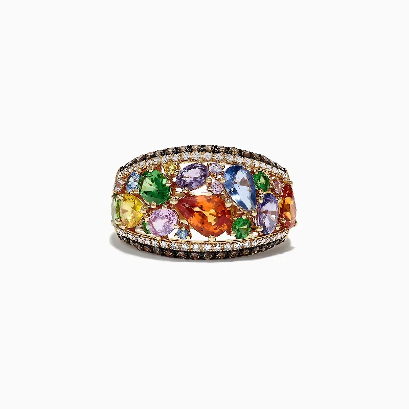 Watercolors 14K Yellow Gold Multi Sapphire & Diamond Ring, 4.00 TCW