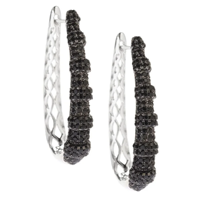 Sterling Silver Black Spinel Tapered Hoop Earrings