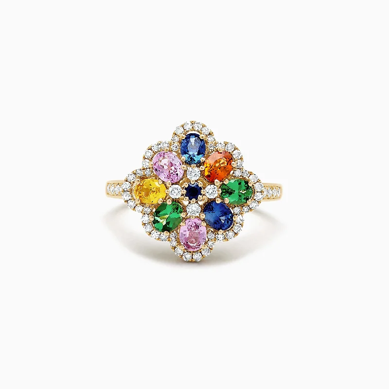 Watercolors 14K Gold Multi Sapphire and Diamond Ring, 1.91 TCW