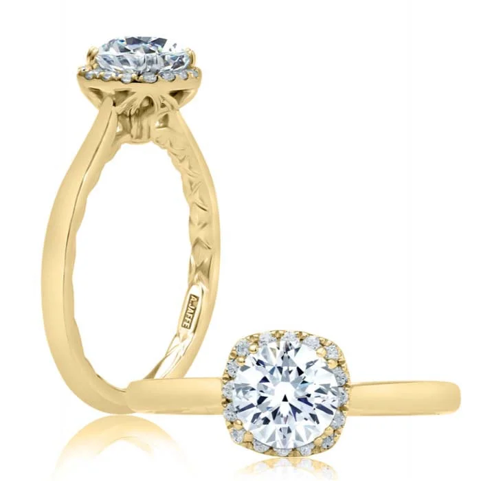 A. Jaffe Cushion Halo Diamond Engagement Ring Semi-Mounting in 14K Yellow Gold