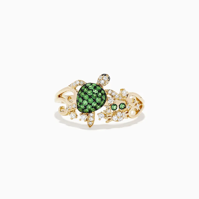 Seaside 14K Yellow Gold Tsavorite and Diamond Turtle Ring