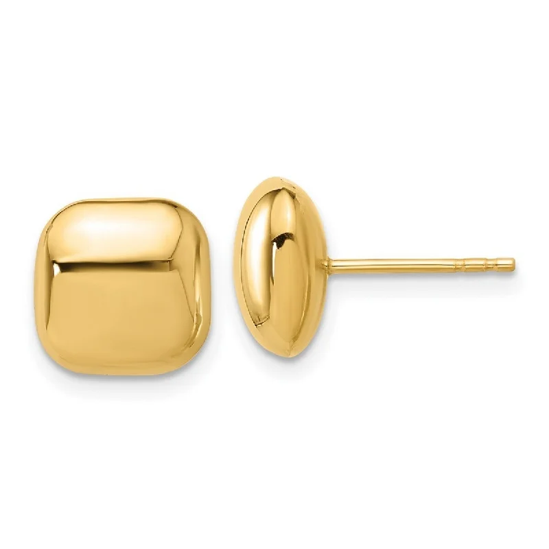 Curata 14k Yellow Gold Polished Puffed Square Post Earrings - 10.1x10.1mm