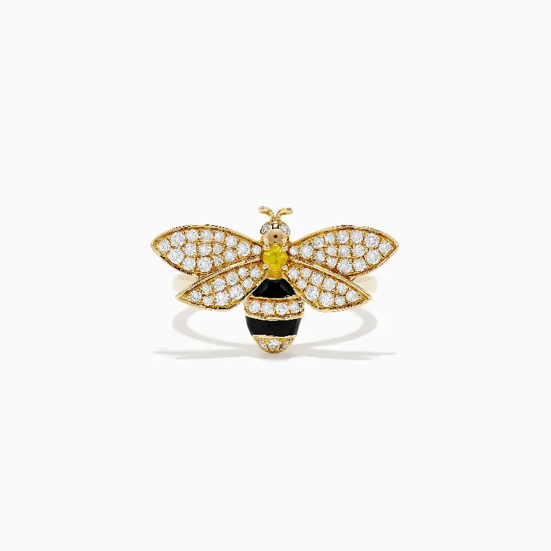 Nature 14K Yellow Gold Diamond and Yellow Sapphire Bee Ring