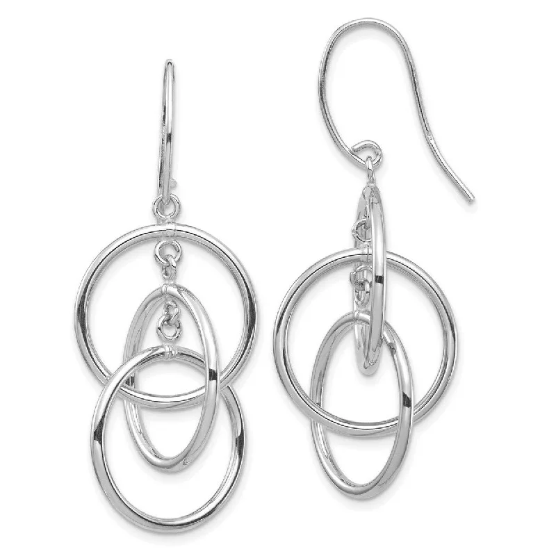 Curata 14k White Gold Polished Circles Long Drop Dangle Earrings - 47.07x18mm