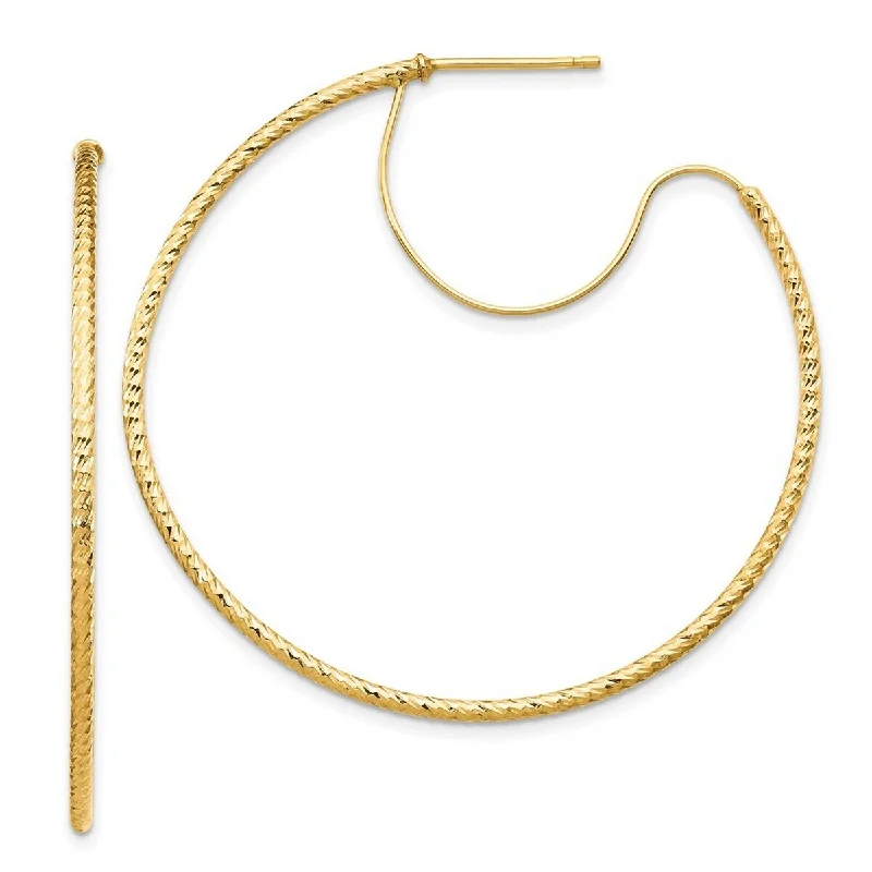 Curata 14k Yellow Gold Sparkle Cut With Polished Wire Hoop Earrings - 45x45mm