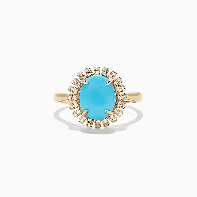 14K Yellow Gold Turquoise and Diamond Ring, 2.03 TCW