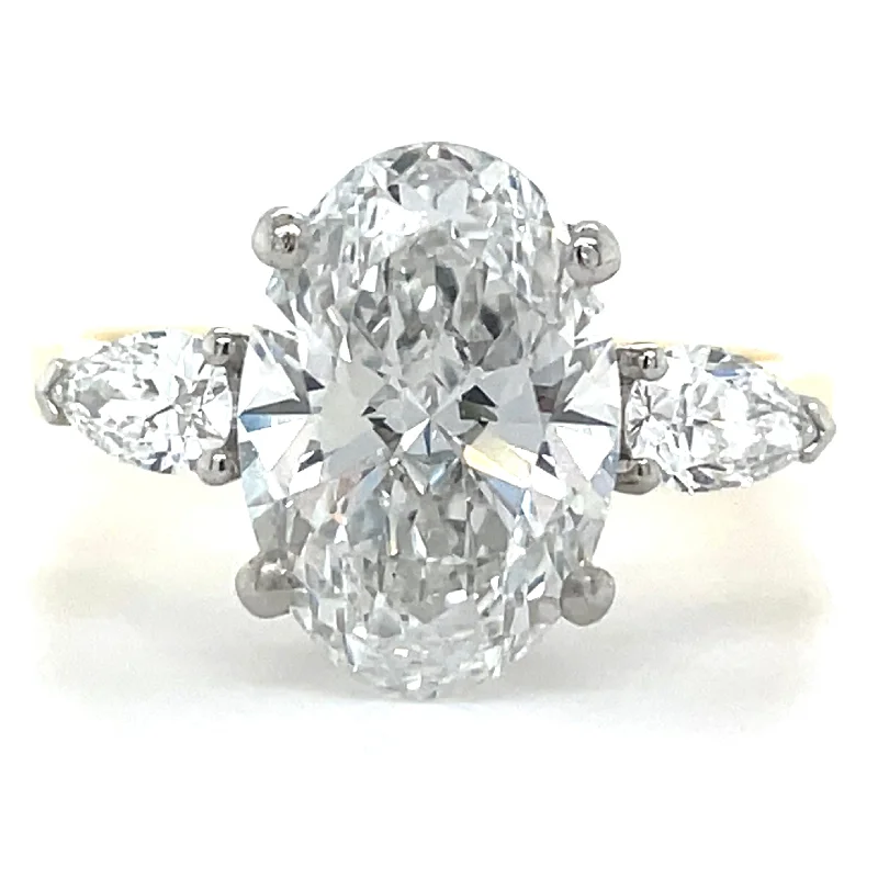 Daniela - 18ct Yellow Gold Laboratory Grown 2.99ct Pear And Oval Three Stone Diamond Ring