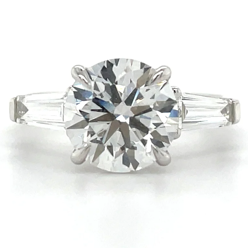 Aliza - 14ct White Gold Laboratory Grown 3.06ct Round Brilliant & Tapered Baguette Side Stone Engagement Ring