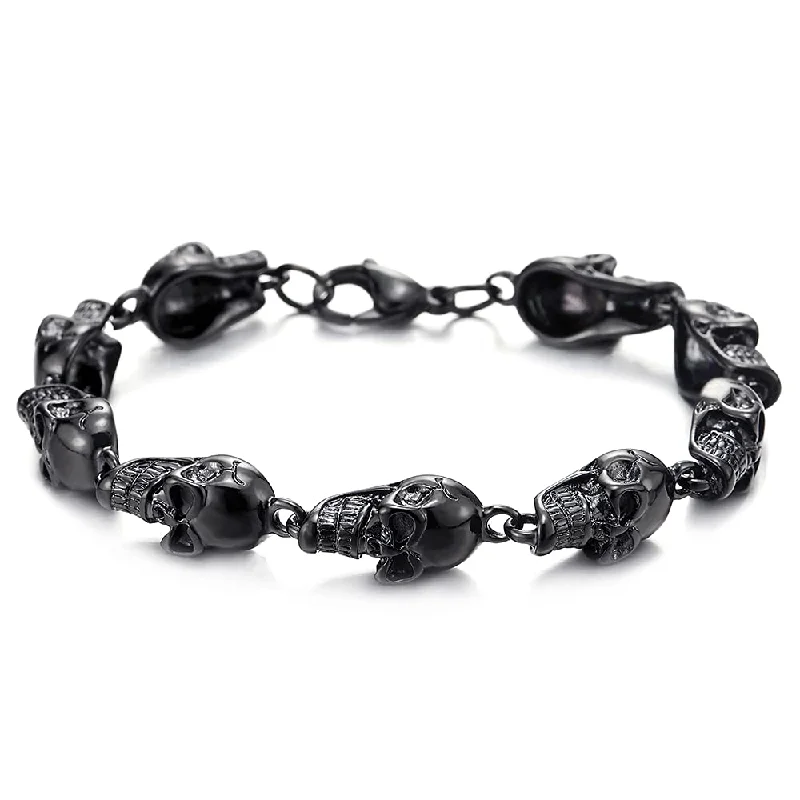 Unisex Skull Bracelet for Man for Women Stainless Steel Link Bracelet Silver Black Two-Tone Polished