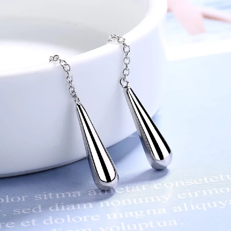 Sterling Silver Water Drop Pull-Through Earrings