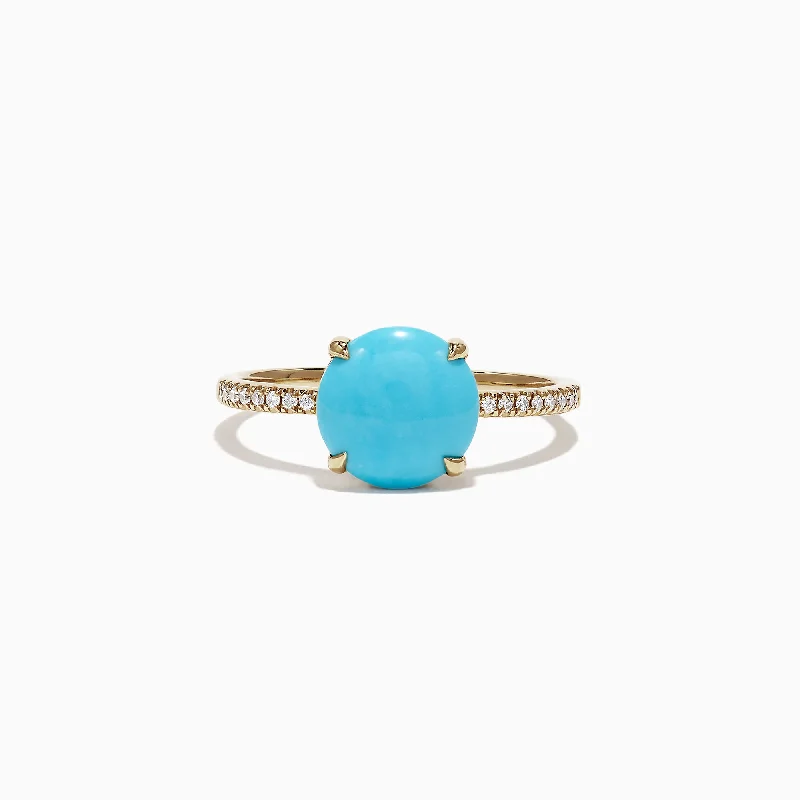 14K Yellow Gold Turquoise Diamond Ring, 1.40 TCW