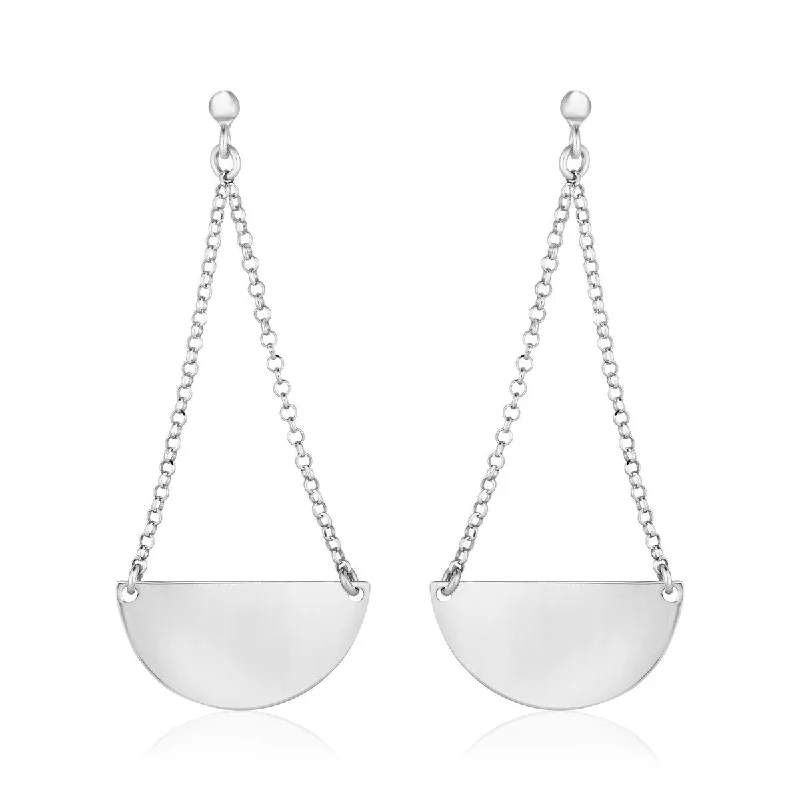 Sterling Silver Polished Half Circle Dangle Earrings