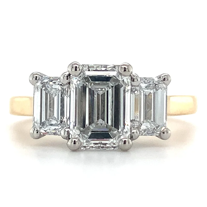 Madison - 18ct Yellow Gold 2.52ct Laboratory Grown Emerald Cut Three Stone Diamond Engagement Ring