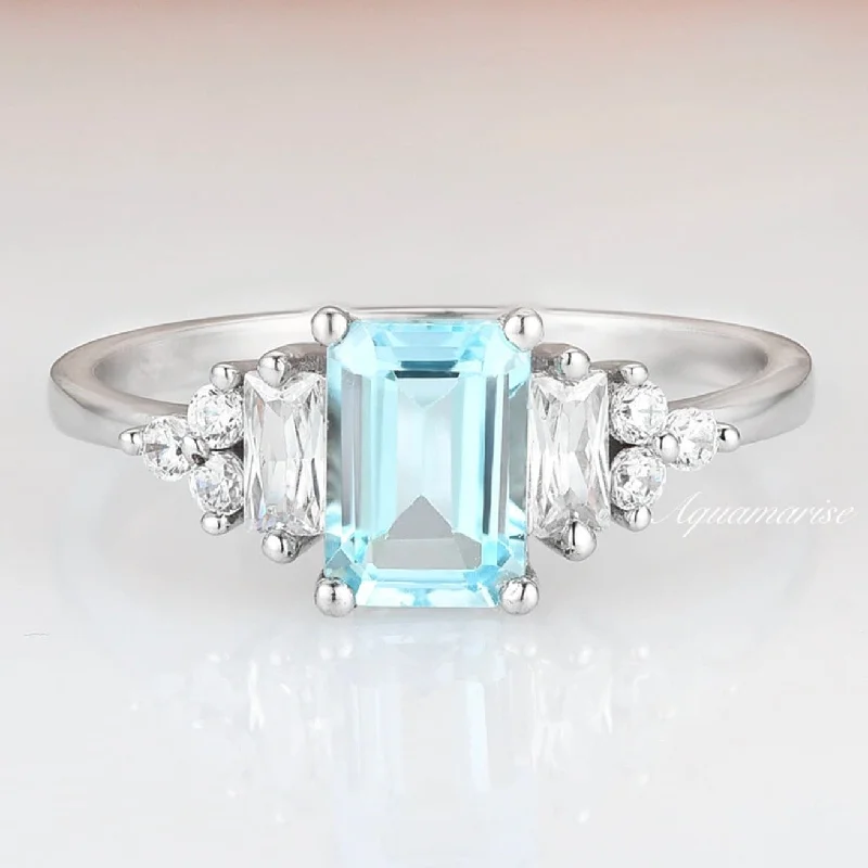 Amelia Natural Aquamarine Engagement Ring- 14K White Gold