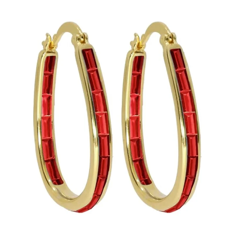 Gold Red Inside Out Crystal Hoop Earrings For Women