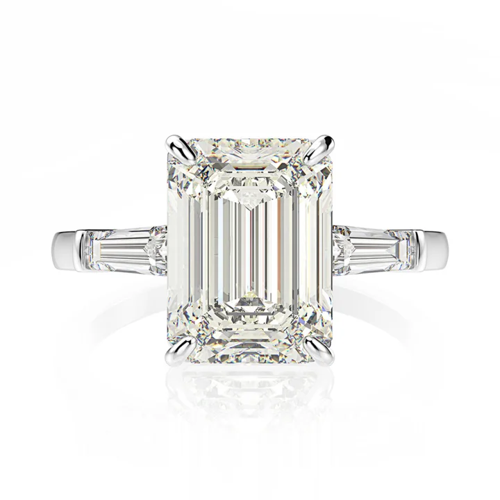 Classic Three Stone Emerald Cut Engagement Ring