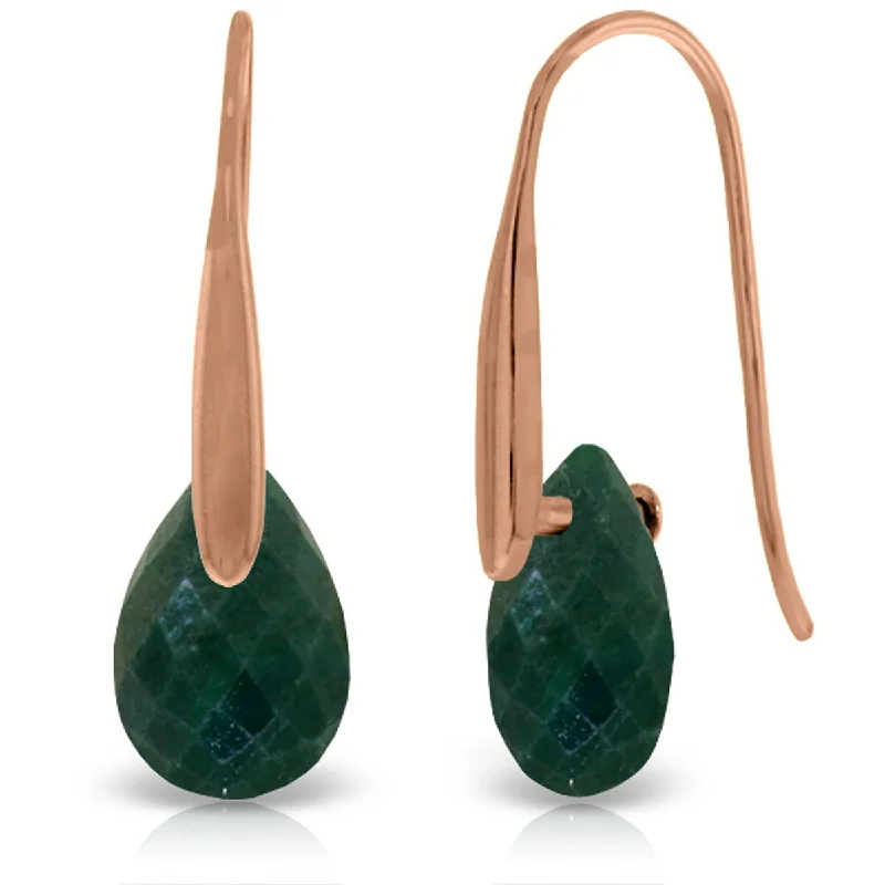 14K Solid Gold Fish Hook Earrings w/ Briolette Emerald Color Corundum