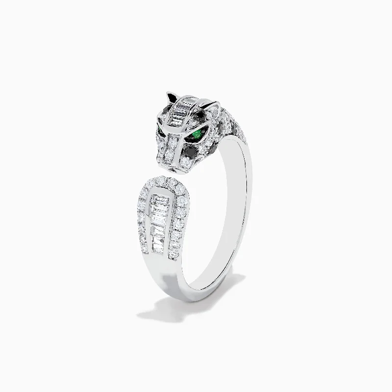 Signature 14K White Gold and Emerald Panther Ring