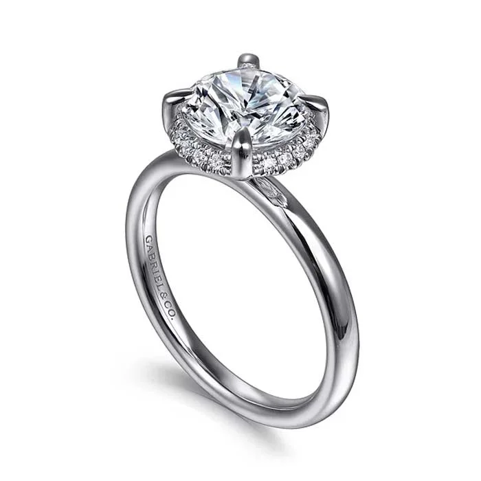 Gabriel & Co. "Symphony" Hidden Halo Round Center Engagement Ring Semi-Mounting in 14K White Gold