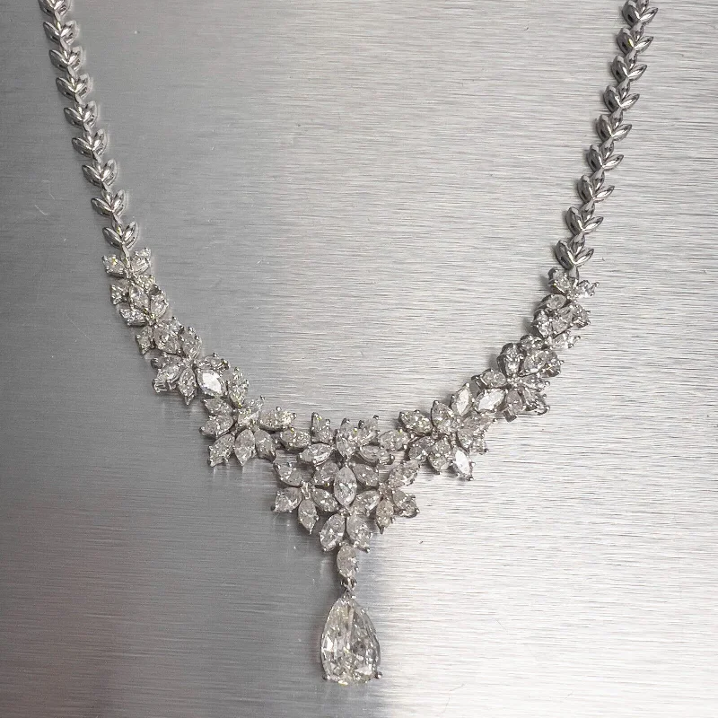 14k White Gold Marquise & Pear Diamond Collier Necklace 8.76ctw G-H VS-SI 17"