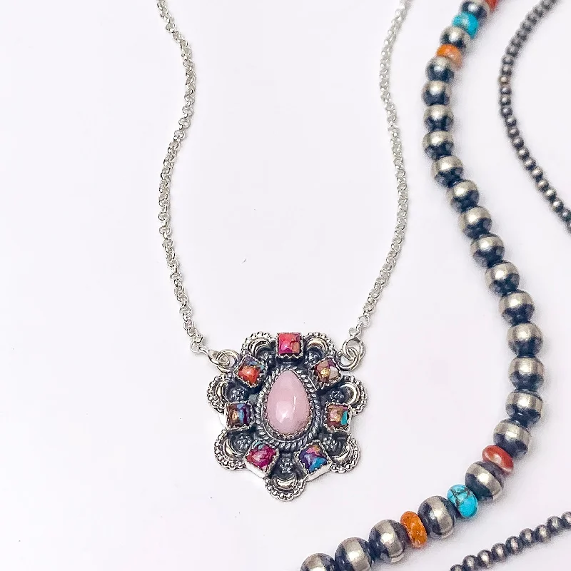 Hada Collection | Handmade Sterling Silver Necklace with Multi Stone Cluster Pendant