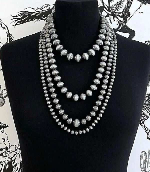 Faux Navajo Pearl Bead Layered Necklace