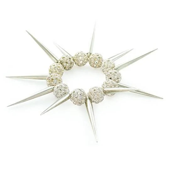 Designer Celebrity Style 'Silver Spike' Czech Crystal Bead Stretch Bracelet