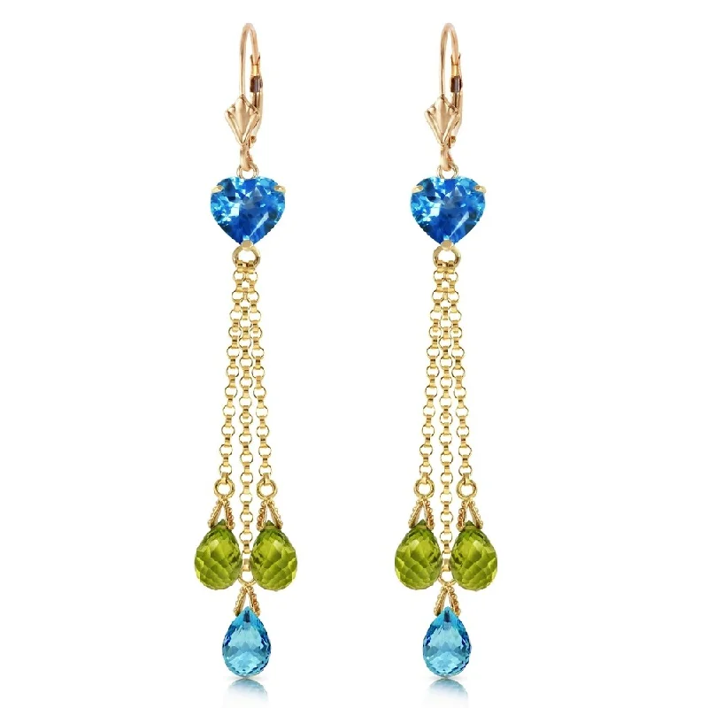 9.5 Carat 14K Solid Gold Chandelier Earrings Briolette Blue Topaz Pe