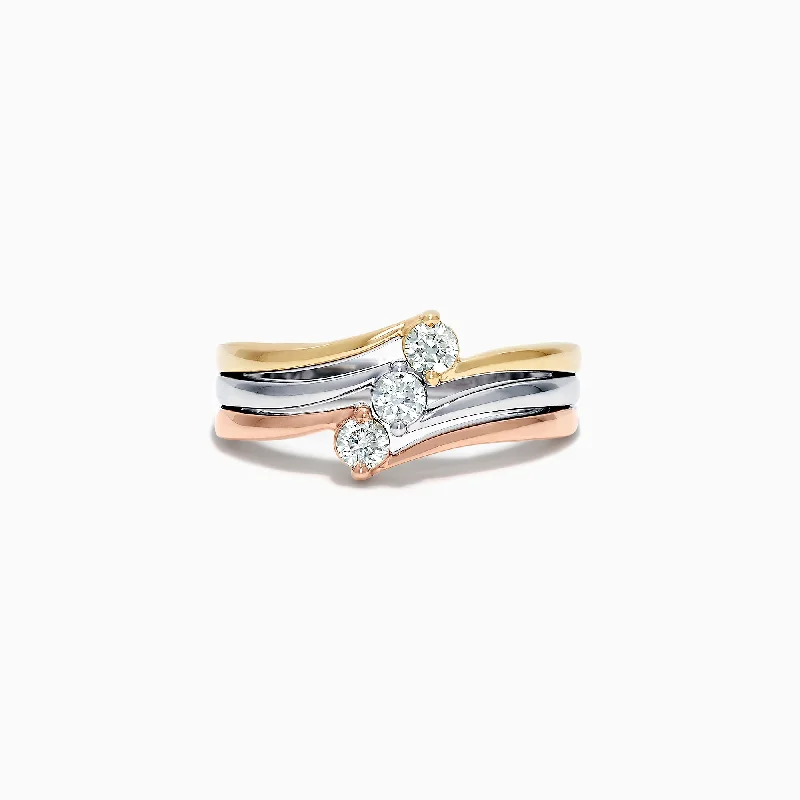 Trio 14K Tri Color Gold Diamond Ring, 0.32 TCW