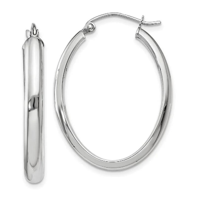 Curata 10k White Gold Polished Oval Tube Hoop Earrings - 17x3.75mm