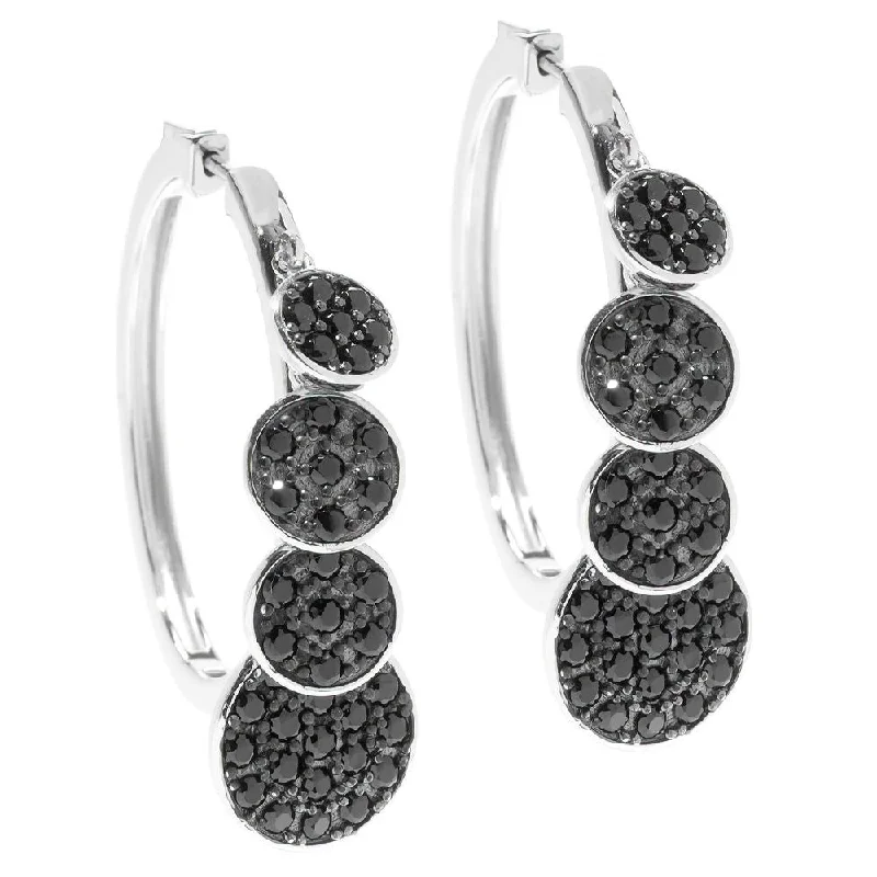 Sterling Silver Black Spinel Dangle Hoop Earrings