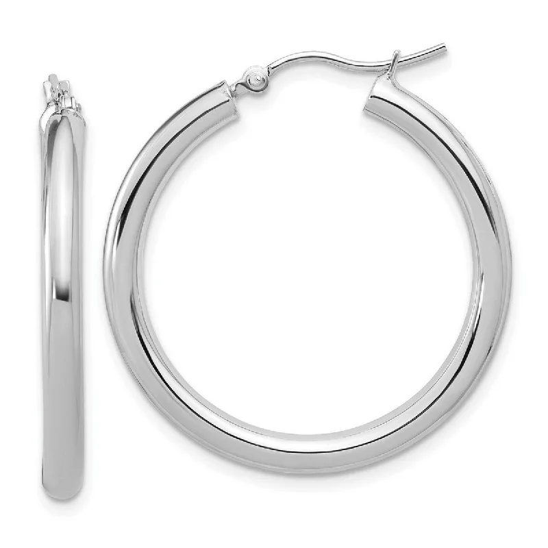 Curata 10k White Gold Polished Hinged Hoop Earrings - 30x29.3mm