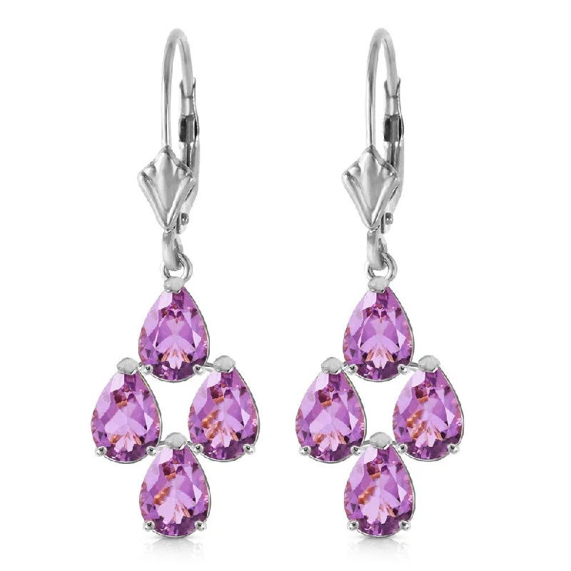 3 Carat 14K Solid White Gold Pear Shape Amethyst Leverback Earrings