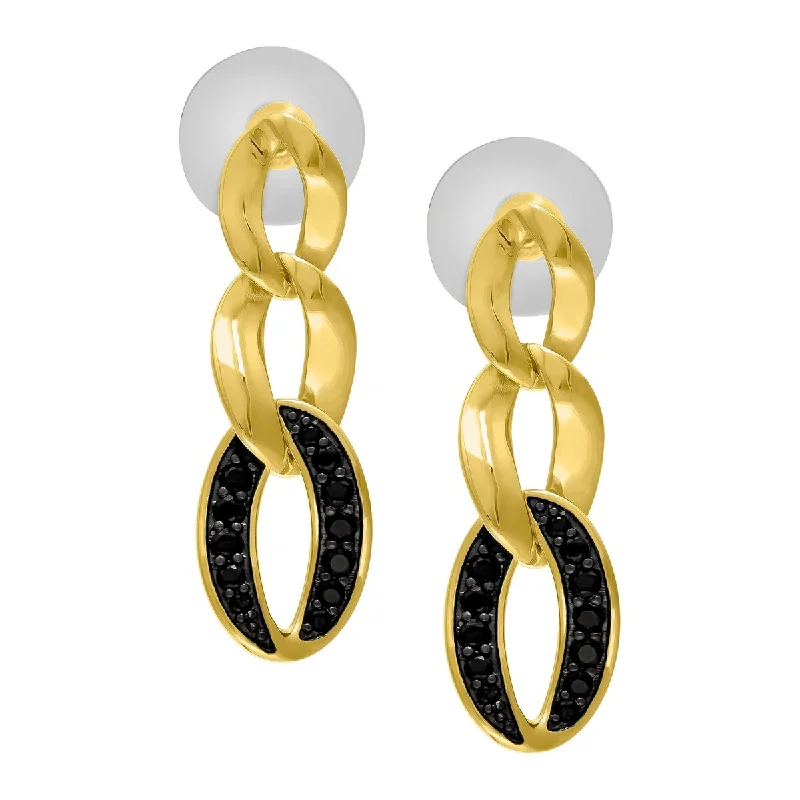 Victoria Townsend Yellow Gold Plated Black Cubic Zirconia Chain Drop Earrings