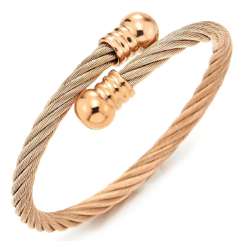 Elastic Adjustable Rose Gold Stainless Steel Open Cuff Bangle Bracelet for Men Women