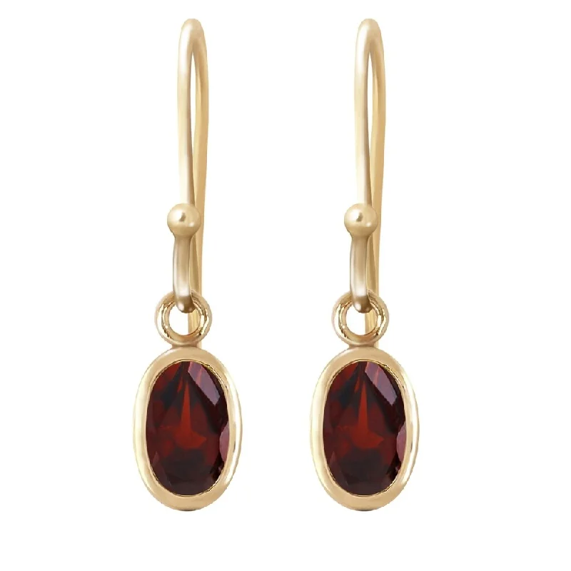 1 Carat 14K Solid Gold Fish Hook Earrings Garnet