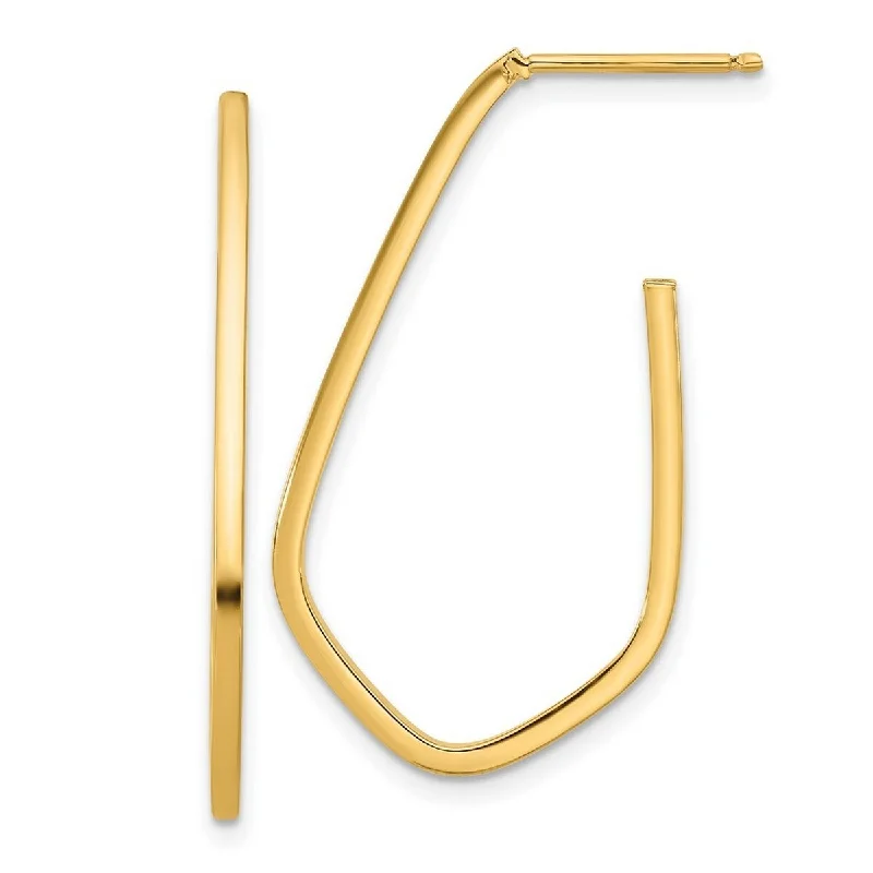 Curata 14k Yellow Gold Polished Geometric Shaped J hoop Post Earrings - 34.61x18.78mm