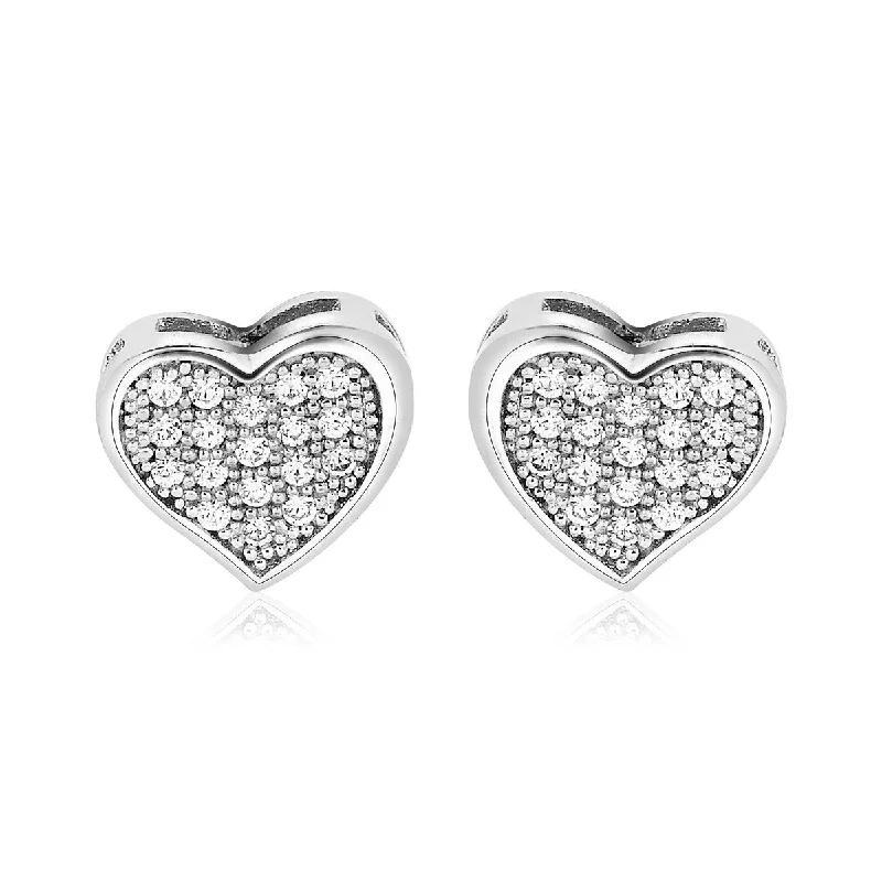 Sterling Silver Heart Earrings with Cubic Zirconias