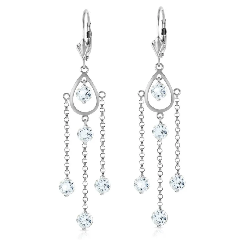 3 Carat 14K Solid White Gold Chandelier Earrings Natural Aquamarine