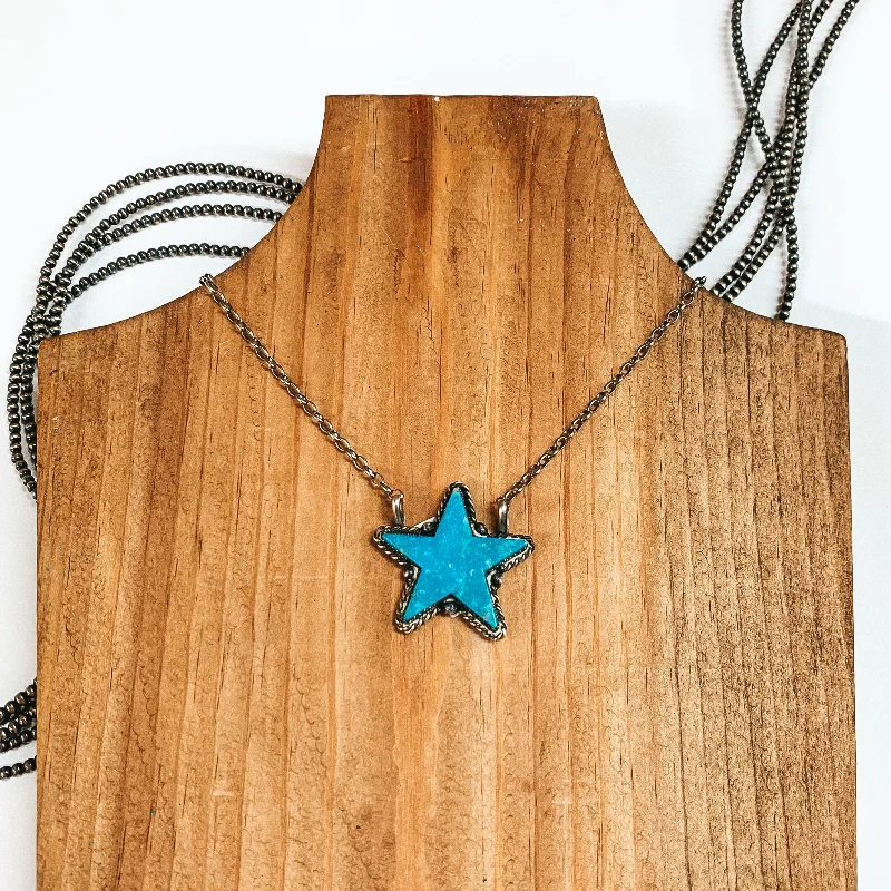 Clifton Davis | Navajo Handmade Sterling Silver Necklace with Kingman Turquoise Star Pendant