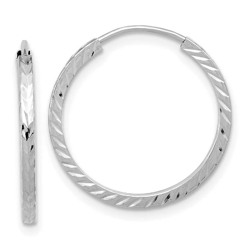 Curata 10k White Gold Diamond cut Square Tube Endless Hoop Earrings - 20x20mm