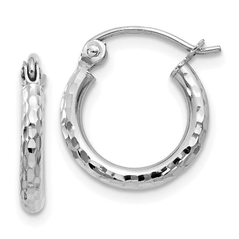 Curata 10k White Gold Sparkle Cut Round Tube Hoop Earrings - 13mm